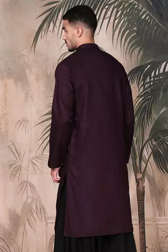 Purple cotton textured kurta for mens
