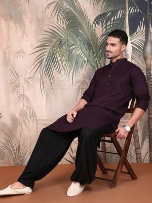 Purple cotton textured kurta for mens 5