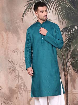 Firozi cotton textured kurta for mens 1
