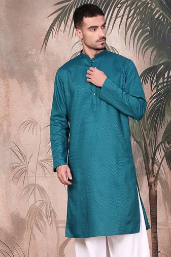 Firozi cotton textured kurta for mens