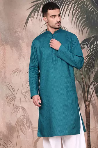 Firozi cotton textured kurta for mens