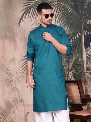 Firozi cotton textured kurta for mens 2