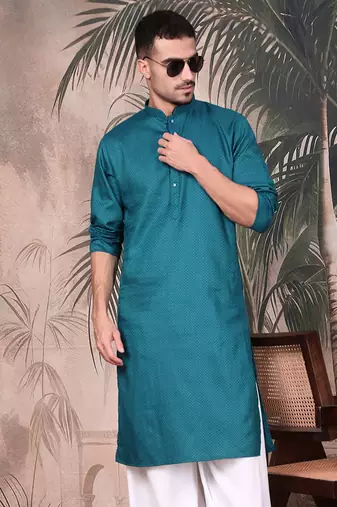 Firozi cotton textured kurta for mens