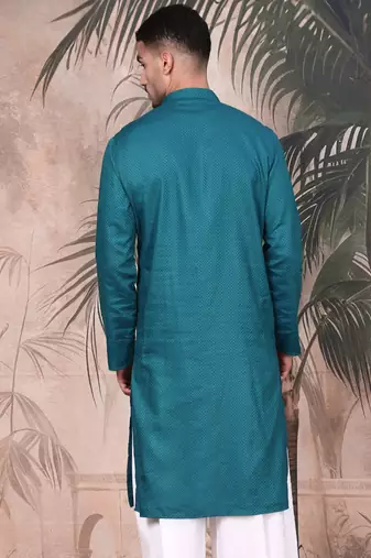 Firozi cotton textured kurta for mens