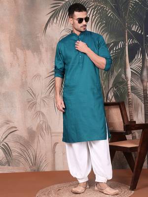 Firozi cotton textured kurta for mens 5