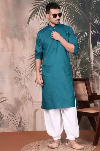 Firozi cotton textured kurta for mens