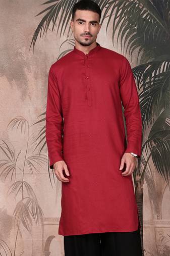 Maroon cotton textured kurta for mens