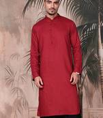 Maroon cotton textured kurta for mens
