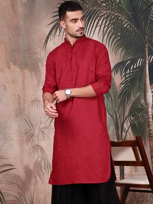 Maroon cotton textured kurta for mens 2