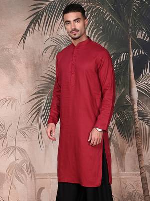 Maroon cotton textured kurta for mens 3
