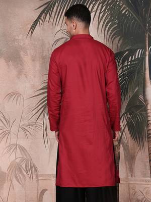 Maroon cotton textured kurta for mens 4