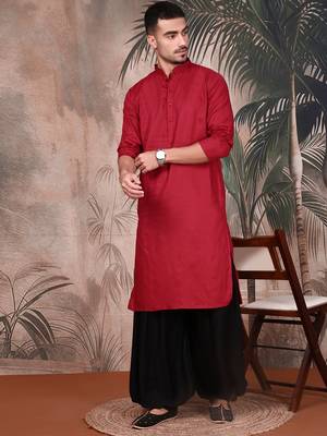 Maroon cotton textured kurta for mens 5