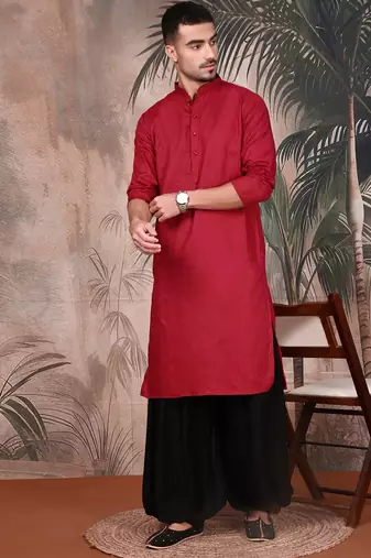 Maroon cotton textured kurta for mens