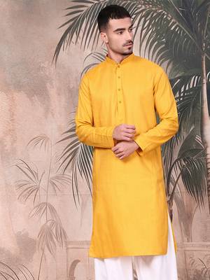 Mustard cotton textured kurta for mens 2