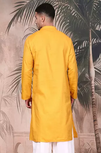 Mustard cotton textured kurta for mens