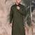 Olive cotton textured kurta for mens