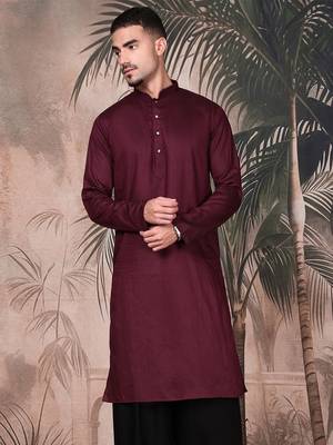 Purple cotton textured kurta for mens 1