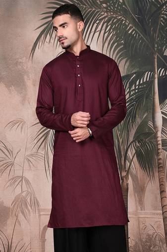 Purple cotton textured kurta for mens