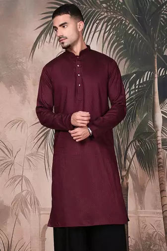 Purple cotton textured kurta for mens