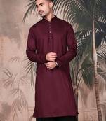 Purple cotton textured kurta for mens