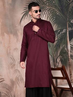 Purple cotton textured kurta for mens 2