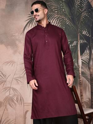 Purple cotton textured kurta for mens 3