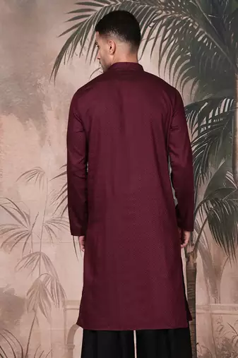 Purple cotton textured kurta for mens