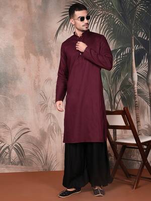Purple cotton textured kurta for mens 5