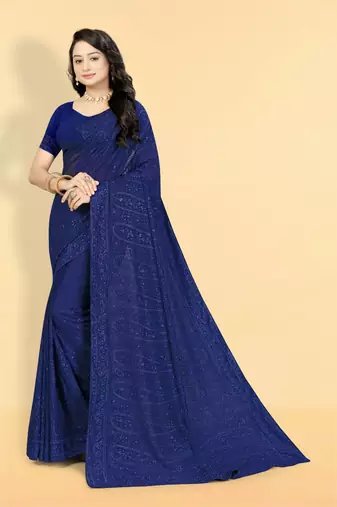 Royal Blue Radiance Bamberg Georgette Saree with Intricate Sparkle Detailing
