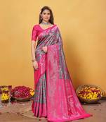  pink novelty zari work kanjivaram woven saree comes with matching blouse