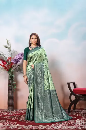  pista novelty zari work kanjivaram woven saree comes with matching blouse