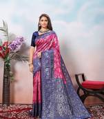  violet novelty zari work kanjivaram woven saree comes with matching blouse