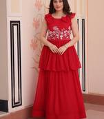 Red Georgette Embroidered Beads Party Wear Gown