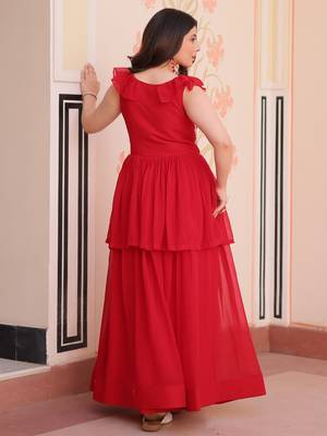 Red Georgette Embroidered Beads Party Wear Gown 5