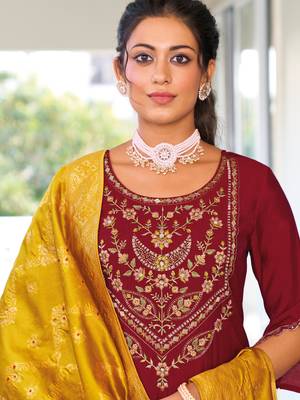 Maroon embroidered viscose silk salwar suit 2