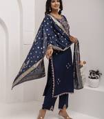 Blue embroidered viscose silk salwar suit