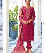 Pink embroidered viscose silk salwar suit