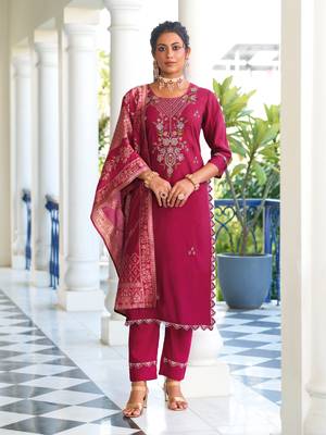 Pink embroidered viscose silk salwar suit 2