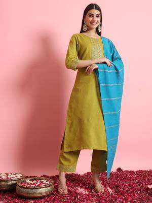 Green embroidered cotton silk blend salwar suit 1