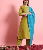 Green embroidered cotton silk blend salwar suit