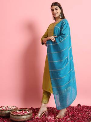 Green embroidered cotton silk blend salwar suit 2