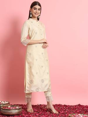 Beige embroidered silk blend salwar suit 3