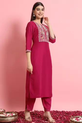 Pink embroidered silk blend salwar suit