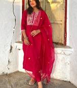 Pink embroidered silk blend salwar suit