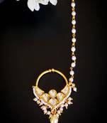 Classic kundan bridal nath with pearl fringe