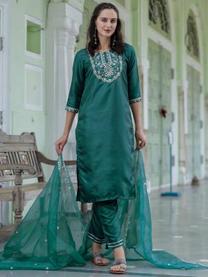 Green embroidered silk blend salwar suit 2