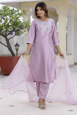 Lavender embroidered silk blend salwar suit 1