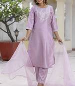 Lavender embroidered silk blend salwar suit