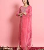 Pink embroidered silk blend salwar suit