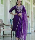 Purple embroidered silk blend salwar suit